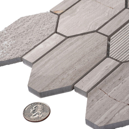 Gray 11x12 Polished Etched Hexagon Marble Mosaic Tile (5 pack, 4.66 sq ft/case) - Sample