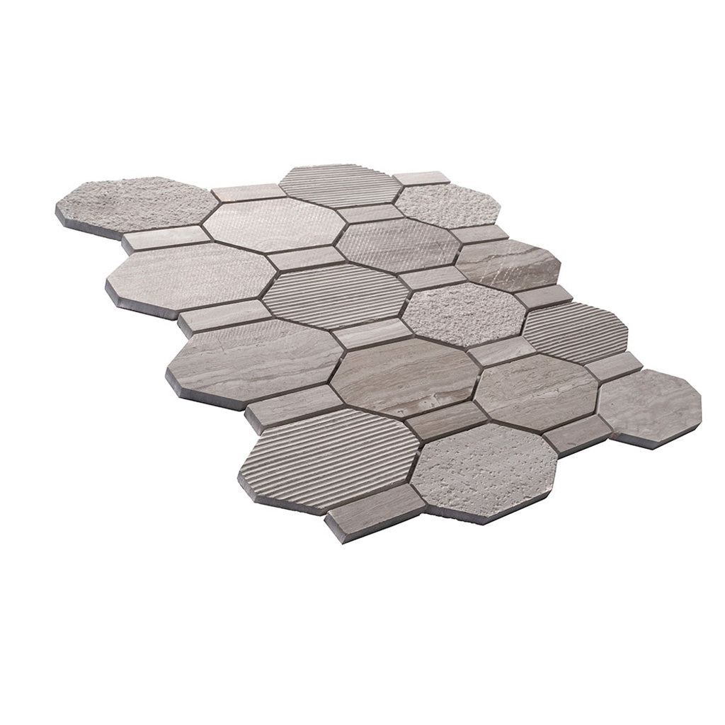 Wooden Grey 11x12 Polished Etched Hexagon Marble Mosaic Tile (5 pack, 4.66 sq ft/case)