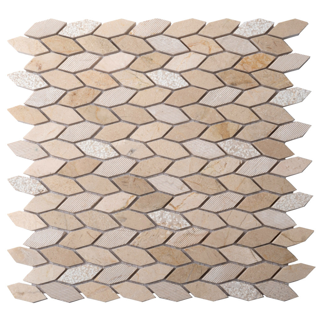 Beige 12x12 Etched Polished Crema Marfil Marble Mosaic Tile (5 pack, 4.92 sq ft/case)
