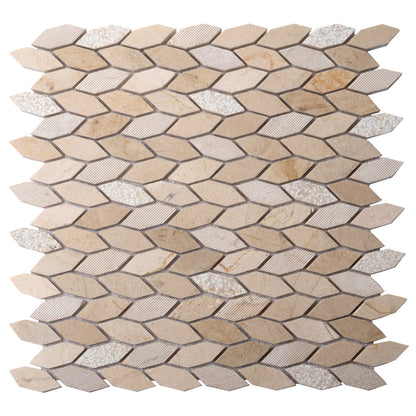 Beige 12x12 Etched Polished Crema Marfil Marble Mosaic Tile (5 pack, 4.92 sq ft/case)