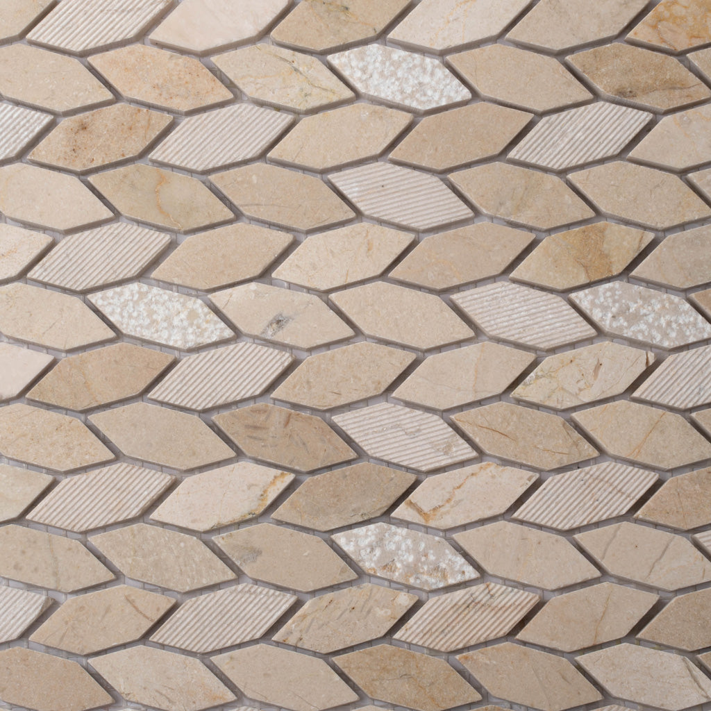 Beige 12x12 Etched Polished Crema Marfil Marble Mosaic Tile (5 pack, 4.92 sq ft/case)