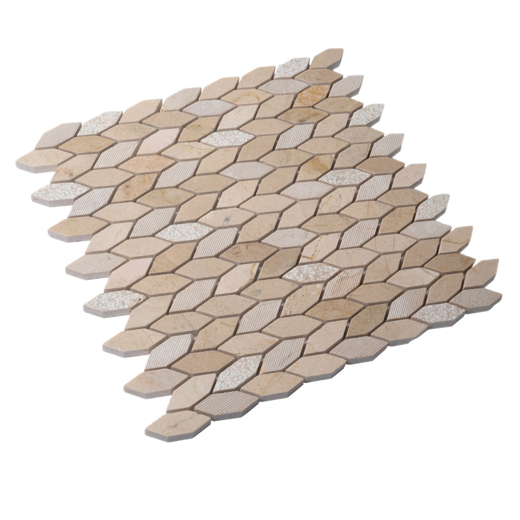Beige 12x12 Etched Polished Crema Marfil Marble Mosaic Tile (5 pack, 4.92 sq ft/case)
