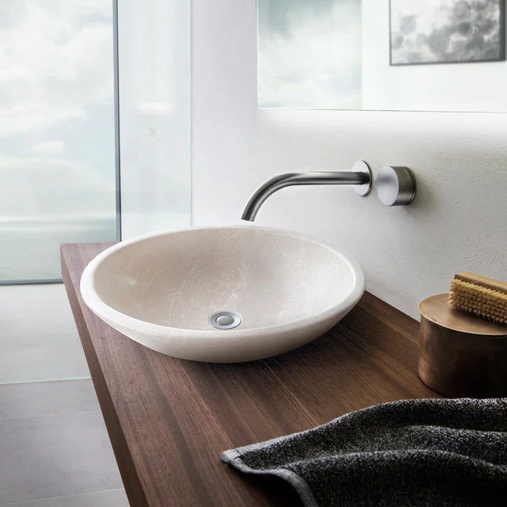 Botticino Marble Natural Stone Oval Shape Vessel Sink Honed (W)16" (L)20.5" (H)6"