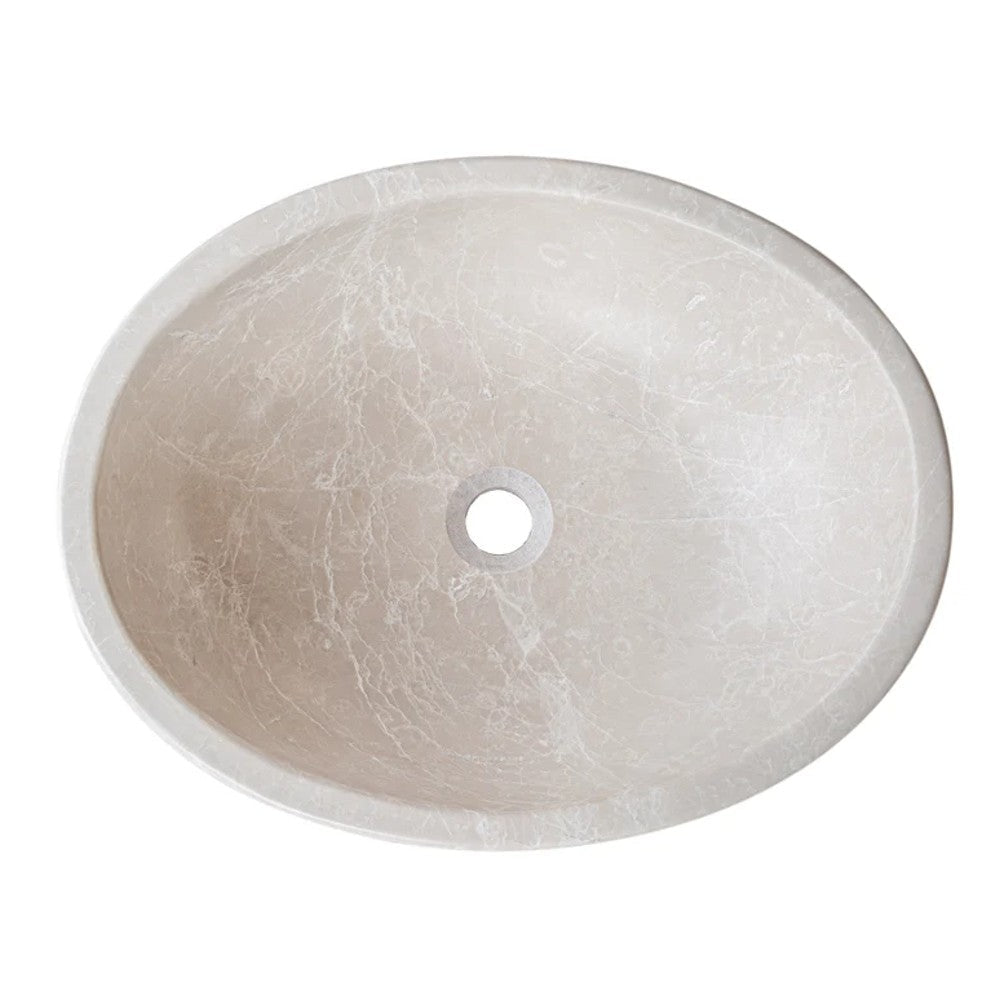 Botticino Marble Natural stone oval shape Vessel Sink Honed size W16 L20.5 H 6 SKU CM-B-002-C  top view