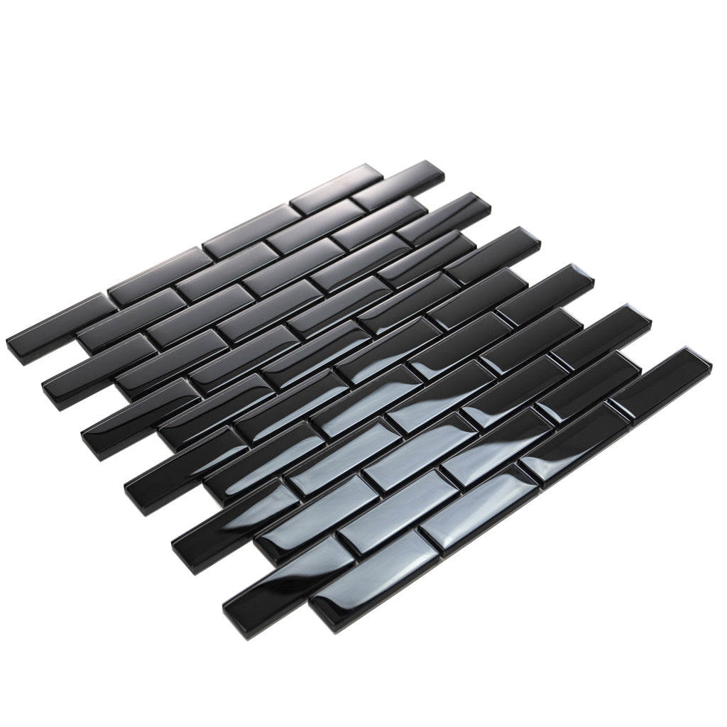 Black 12x12 Glossy Brick Glass Mosaic Tile (5 pack, 4.92 sq ft/case) - Sample