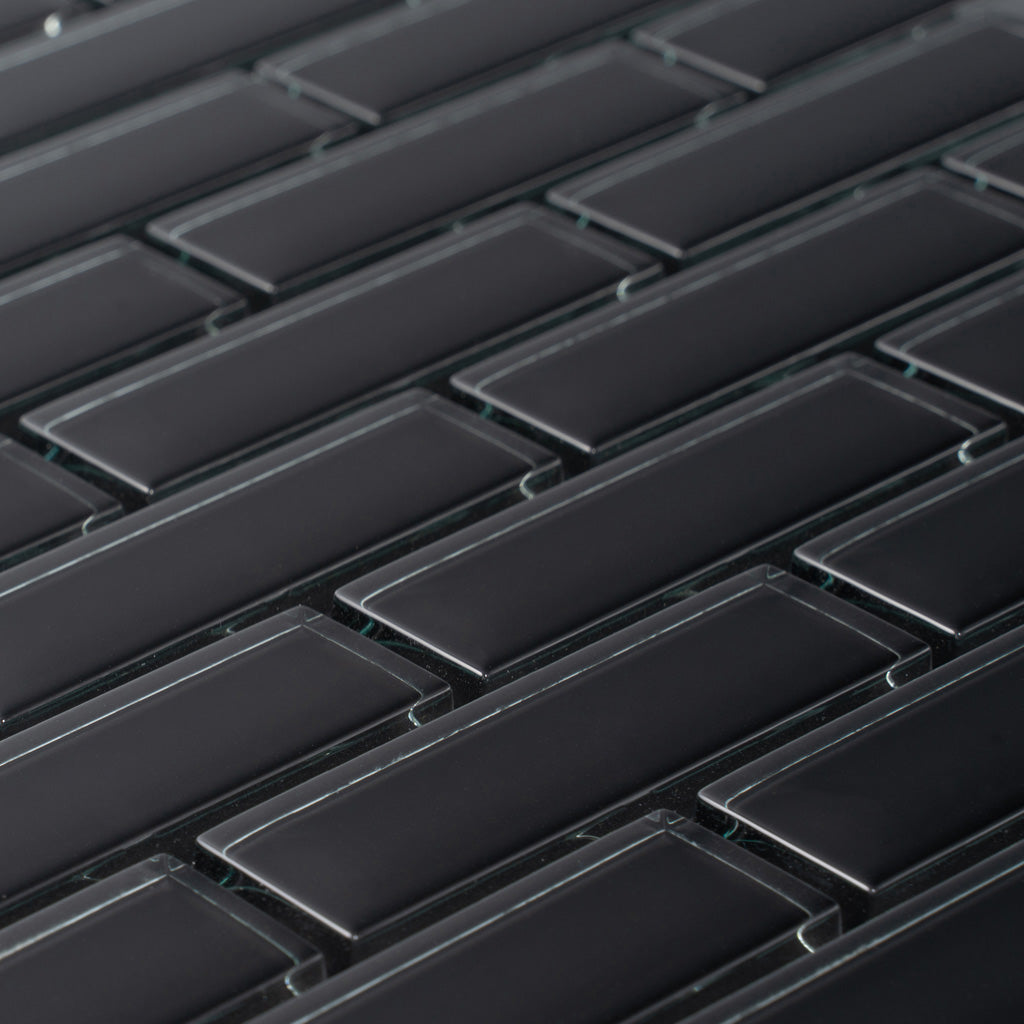 Black 12x12 Glossy Brick Glass Mosaic Tile (5 pack, 4.92 sq ft/case)