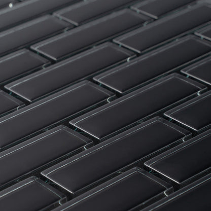 Black 12x12 Glossy Brick Glass Mosaic Tile (5 pack, 4.92 sq ft/case)