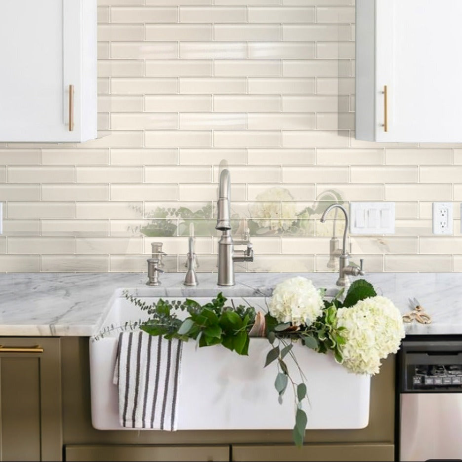 Chiffon White 12x12 Glossy Brick Glass Mosaic Tile (5 pack, 4.83 sq ft/case)