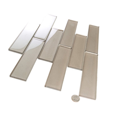 Fossil Gray 12x12 Glossy Brick Glass Mosaic Tile (5 pack, 4.83 sq ft/case) - Sample