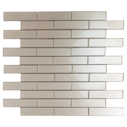 Fossil Gray 12x12 Glossy Brick Glass Mosaic Tile (5 pack, 4.83 sq ft/case)