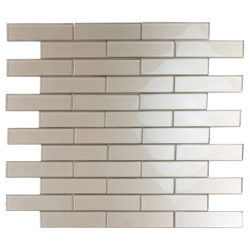 Fossil Gray 12x12 Glossy Brick Glass Mosaic Tile (5 pack, 4.83 sq ft/case) - Sample
