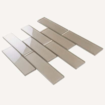 Fossil Gray 12x12 Glossy Brick Glass Mosaic Tile (5 pack, 4.83 sq ft/case)