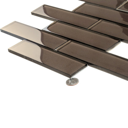 Brown 12x12 Brick Glossy Glass Mosaic Tile (5 pack, 4.83 sq ft/case) - Sample