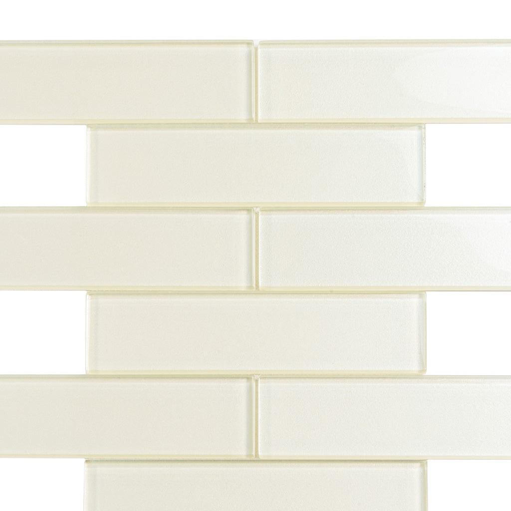 Powder White 12x12 Glossy Brick Glass Mosaic Tile (5 pack, 4.83 sq ft/case) - Sample