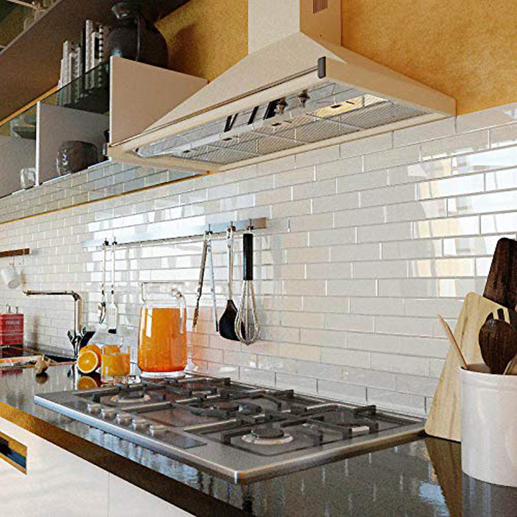 Powder White 12x12 Glossy Brick Glass Mosaic Tile (5 pack, 4.83 sq ft/case)