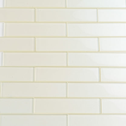 Powder White 12x12 Glossy Brick Glass Mosaic Tile (5 pack, 4.83 sq ft/case) - Sample