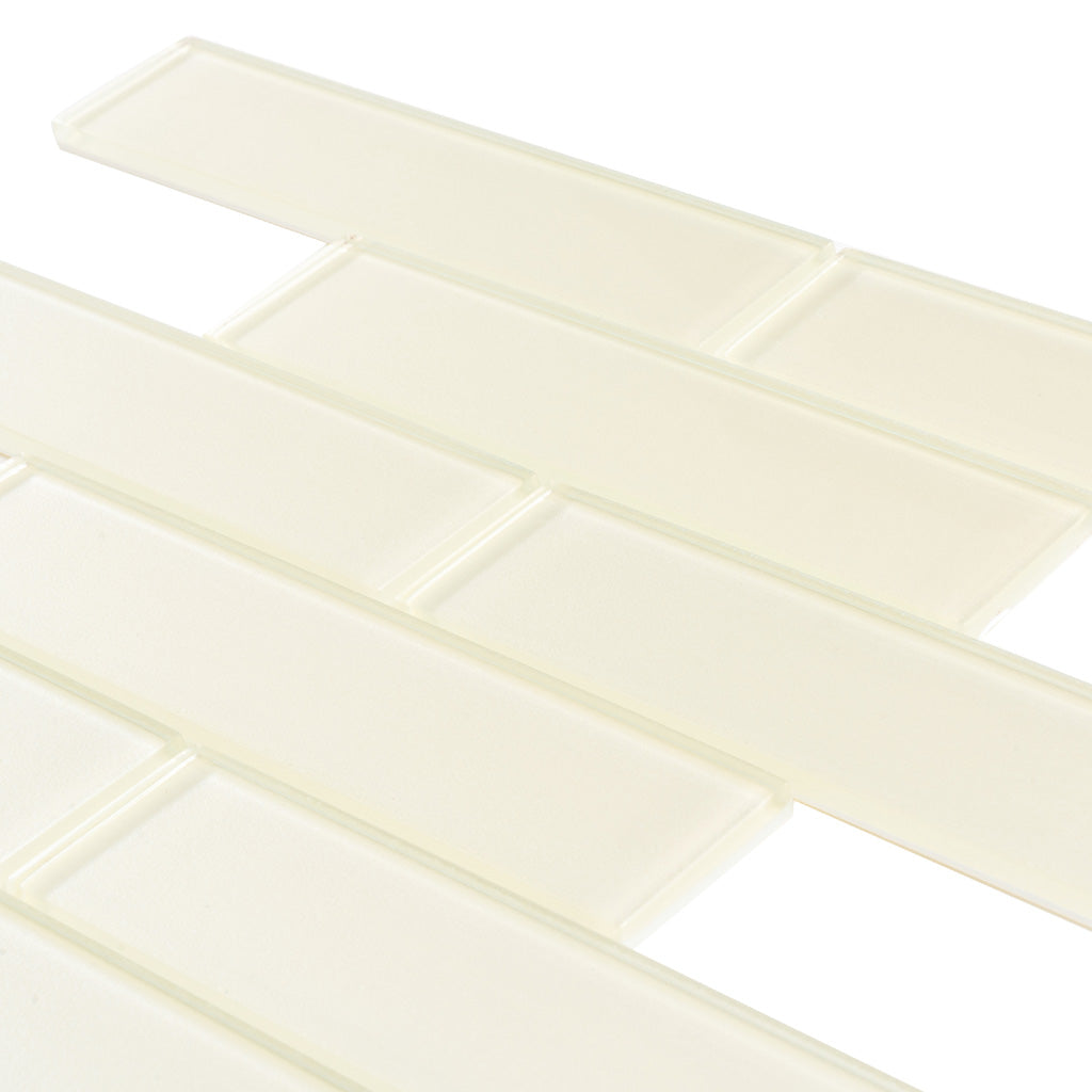 Powder White 12x12 Glossy Brick Glass Mosaic Tile (5 pack, 4.83 sq ft/case)
