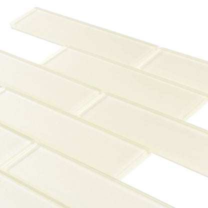 Powder White 12x12 Glossy Brick Glass Mosaic Tile (5 pack, 4.83 sq ft/case) - Sample