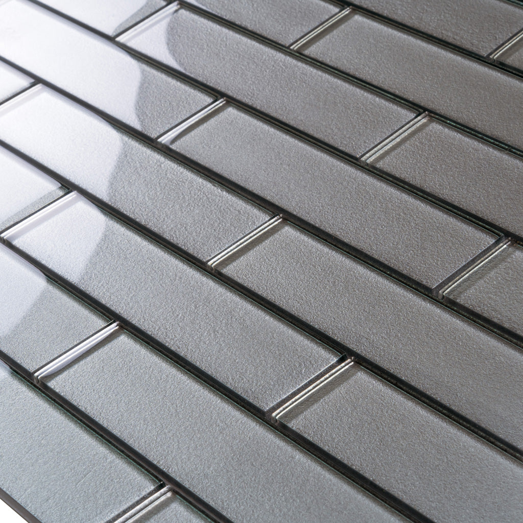 Gray 12x12 Brick Glossy Glass Mosaic Tile (5 pack, 4.83 sq ft/case)