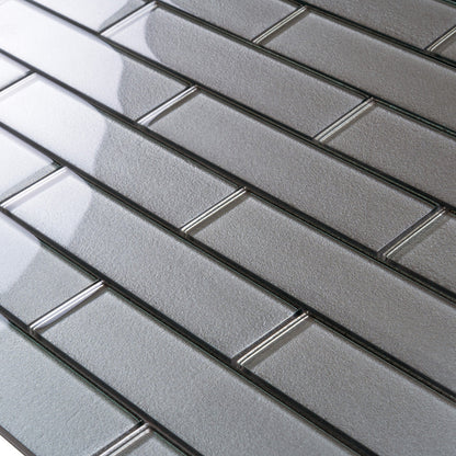Gray 12x12 Brick Glossy Glass Mosaic Tile (5 pack, 4.83 sq ft/case) - Sample