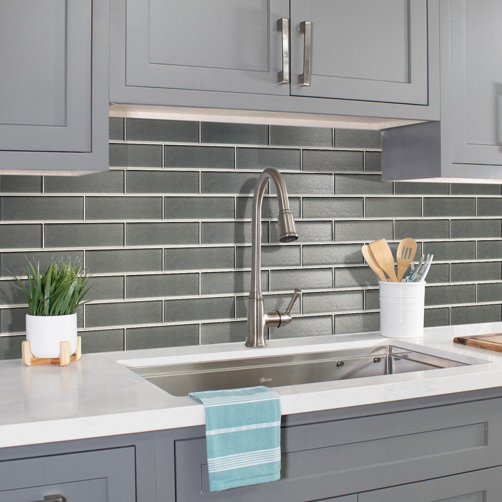 Gray 12x12 Brick Glossy Glass Mosaic Tile (5 pack, 4.83 sq ft/case)