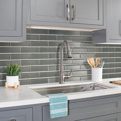 Gray 12x12 Brick Glossy Glass Mosaic Tile (5 pack, 4.83 sq ft/case) - Sample
