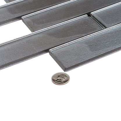 Gray 12x12 Brick Glossy Glass Mosaic Tile (5 pack, 4.83 sq ft/case)