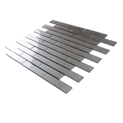 Gray 12x12 Brick Glossy Glass Mosaic Tile (5 pack, 4.83 sq ft/case)