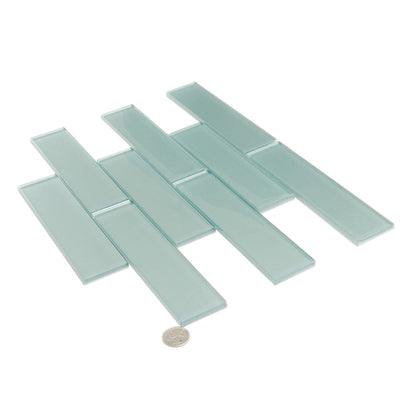Ocean Blue 12x12 Glossy Brick Glass Mosaic Tile (5 pack, 4.83 sq ft/case) - Sample