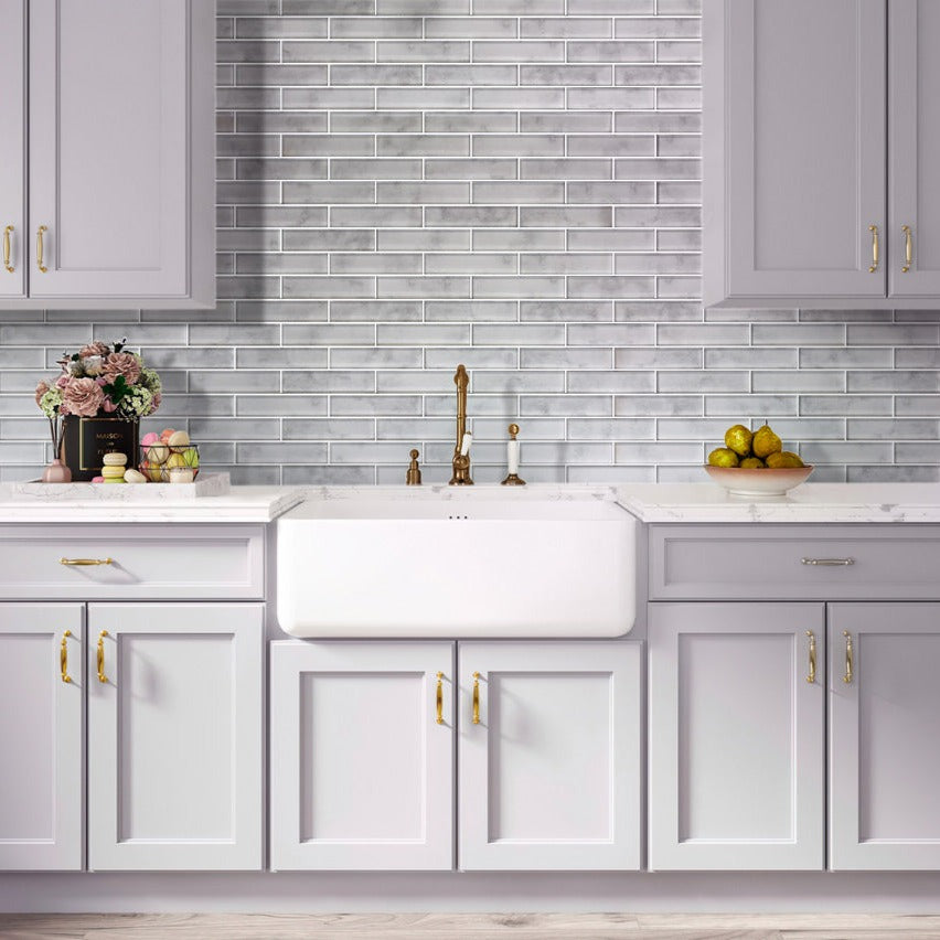Light Gray 12x12 Brick Glossy Glass Mosaic Tile (5 pack, 4.83 sq ft/case) - Sample