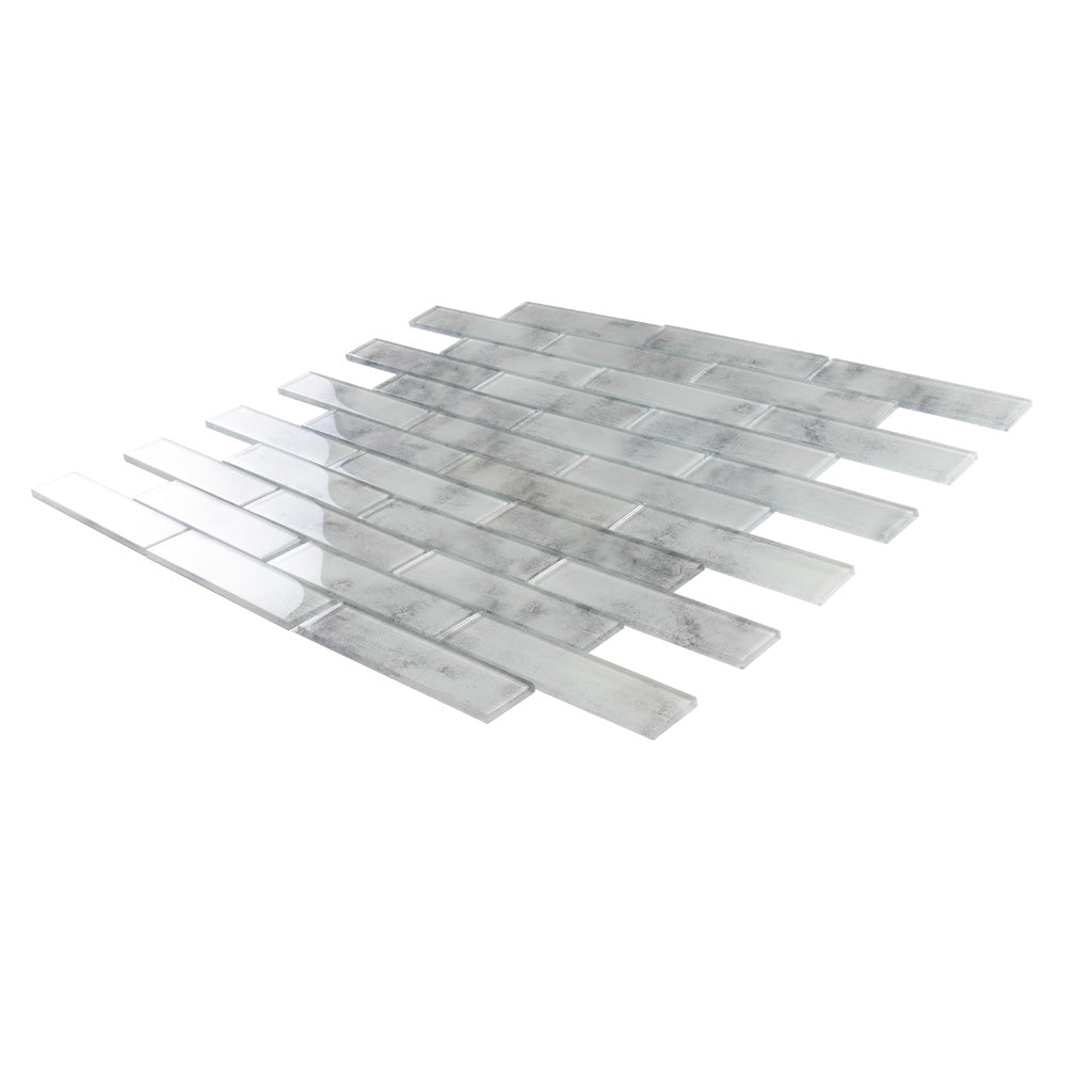 Light Gray 12x12 Brick Glossy Glass Mosaic Tile (5 pack, 4.83 sq ft/case)