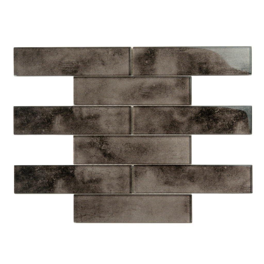 Dark Gray 12x12 Glossy Brick Glass Mosaic Tile (5 pack, 4.83 sq ft/case)