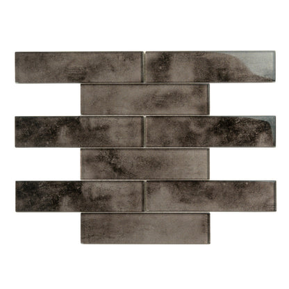 Dark Gray 12x12 Glossy Brick Glass Mosaic Tile (5 pack, 4.83 sq ft/case)
