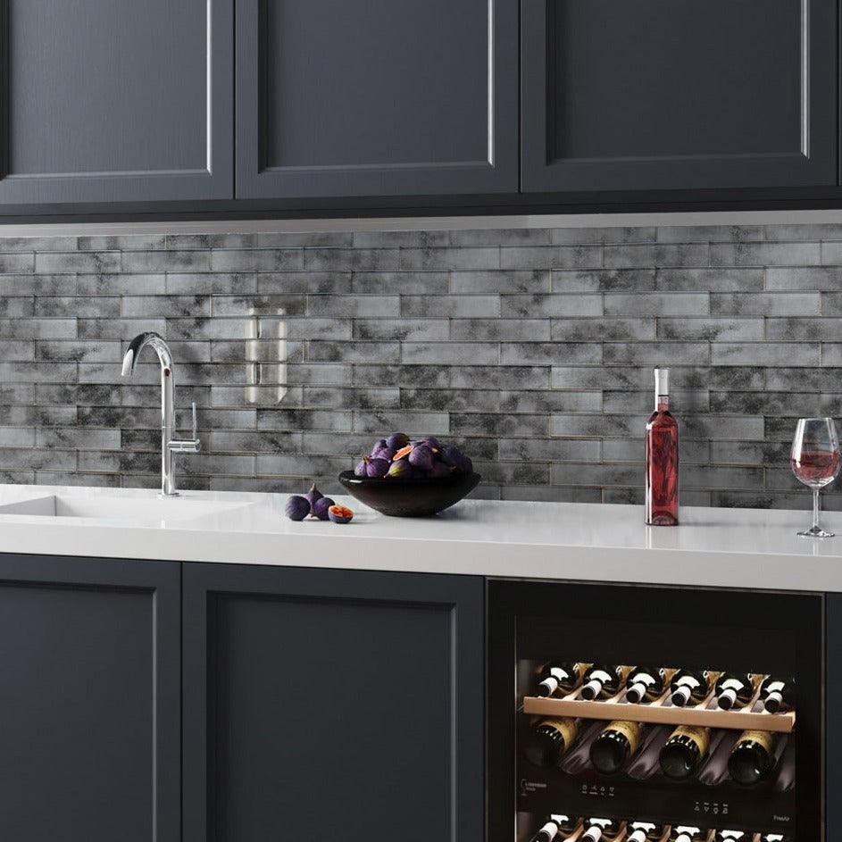 Dark Gray 12x12 Glossy Brick Glass Mosaic Tile (5 pack, 4.83 sq ft/case) - Sample