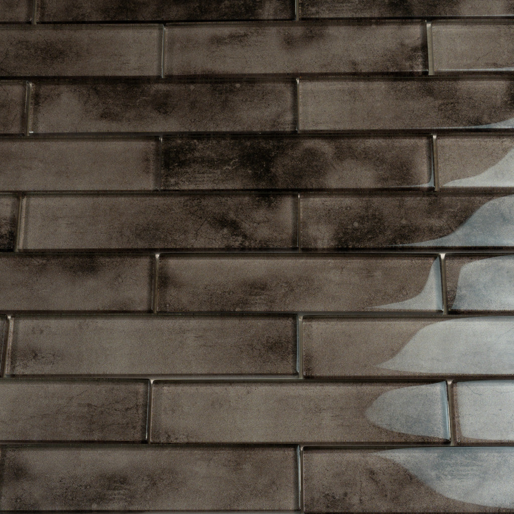 Dark Gray 12x12 Glossy Brick Glass Mosaic Tile (5 pack, 4.83 sq ft/case)
