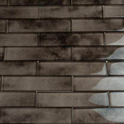 Dark Gray 12x12 Glossy Brick Glass Mosaic Tile (5 pack, 4.83 sq ft/case)