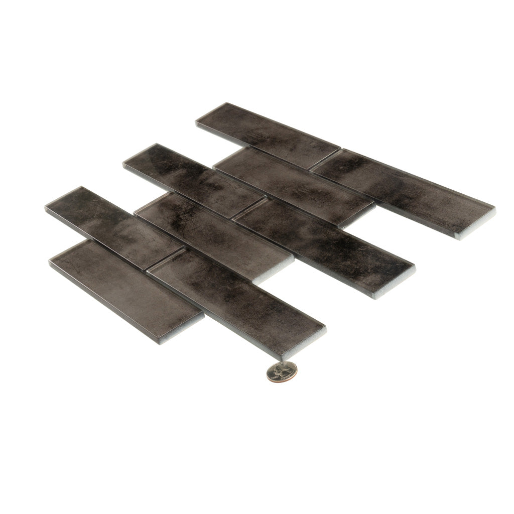 Dark Gray 12x12 Glossy Brick Glass Mosaic Tile (5 pack, 4.83 sq ft/case)