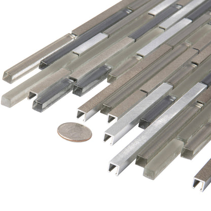 Gray 12x12 Brick Glossy Matte Glass Metal Mosaic Tile (5 pack, 4.83 sq ft/case) - Sample