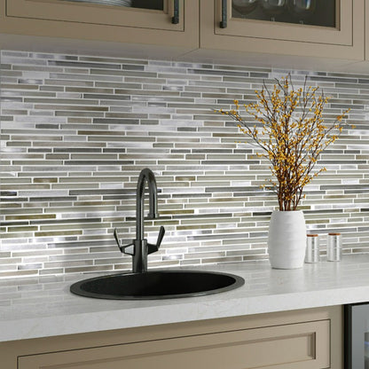 Gray 12x12 Glossy Matte Brick Glass Metal Mosaic Tile (5 pack, 4.83 sq ft/case)