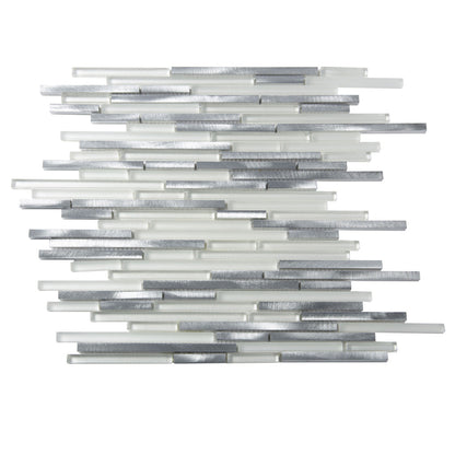 White 12x12 Glossy Matte Brick Glass Metal Mosaic Tile (5 pack, 4.83 sq ft/case) - Sample