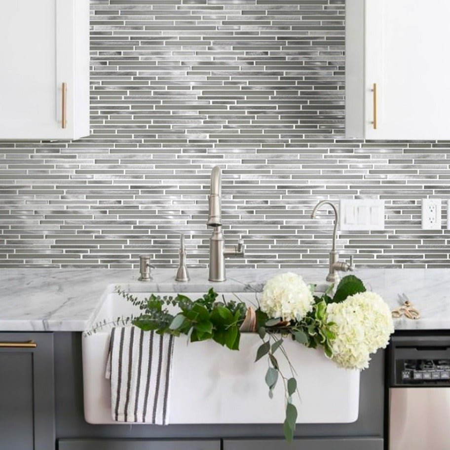 White 12x12 Glossy Matte Brick Glass Metal Mosaic Tile (5 pack, 4.83 sq ft/case)
