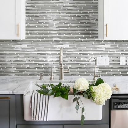 White 12x12 Glossy Matte Brick Glass Metal Mosaic Tile (5 pack, 4.83 sq ft/case) - Sample