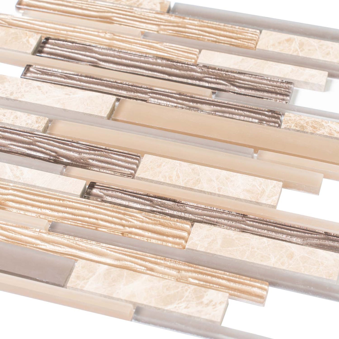 Gray Beige 12x12 Polished Matte Brick Glass Stone Mosaic Tile (5 pack, 4.83 sq ft/case)