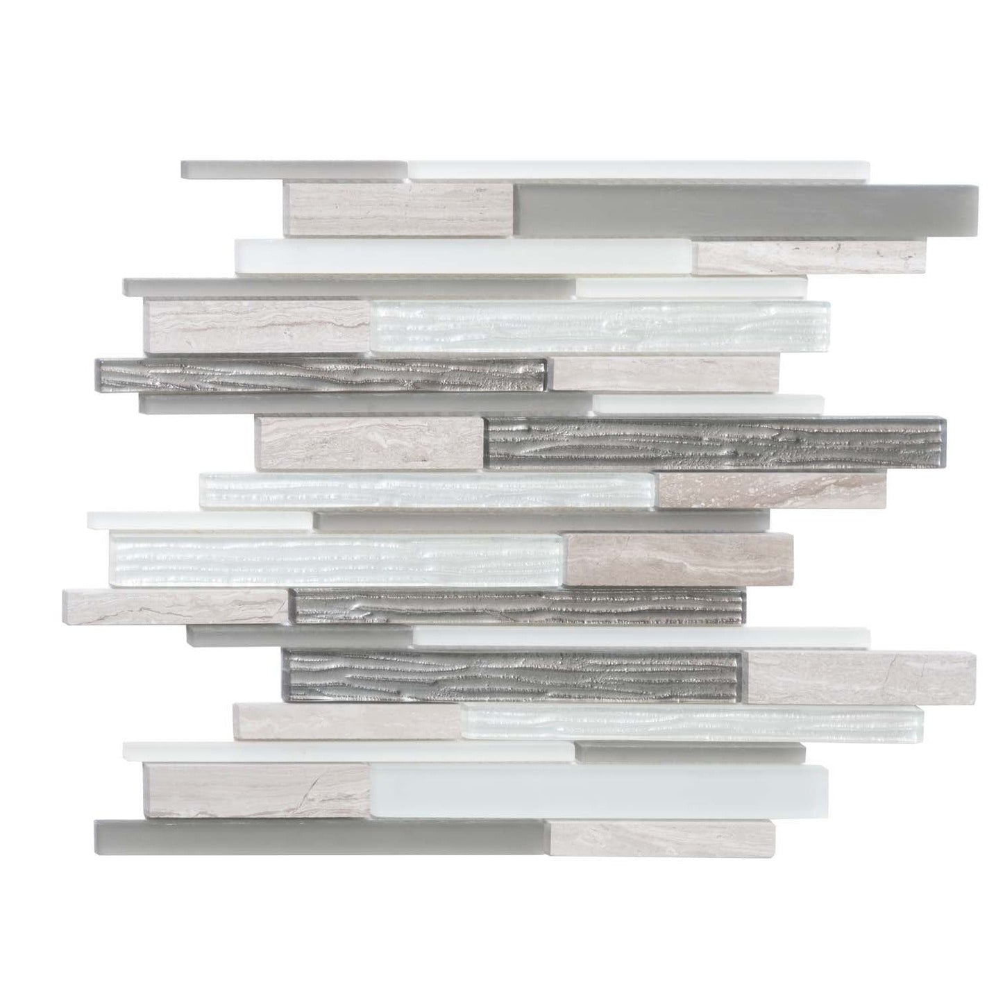 Gray White 12x12 Polished Matte Brick Glass Stone Mosaic Tile (5 pack, 4.83 sq ft/case)