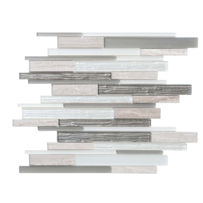 Gray White 12x12 Polished Matte Brick Glass Stone Mosaic Tile (5 pack, 4.83 sq ft/case)