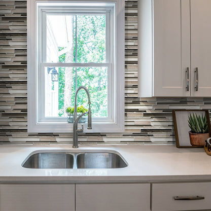 Gray White 12x12 Polished Matte Brick Glass Stone Mosaic Tile (5 pack, 4.83 sq ft/case)