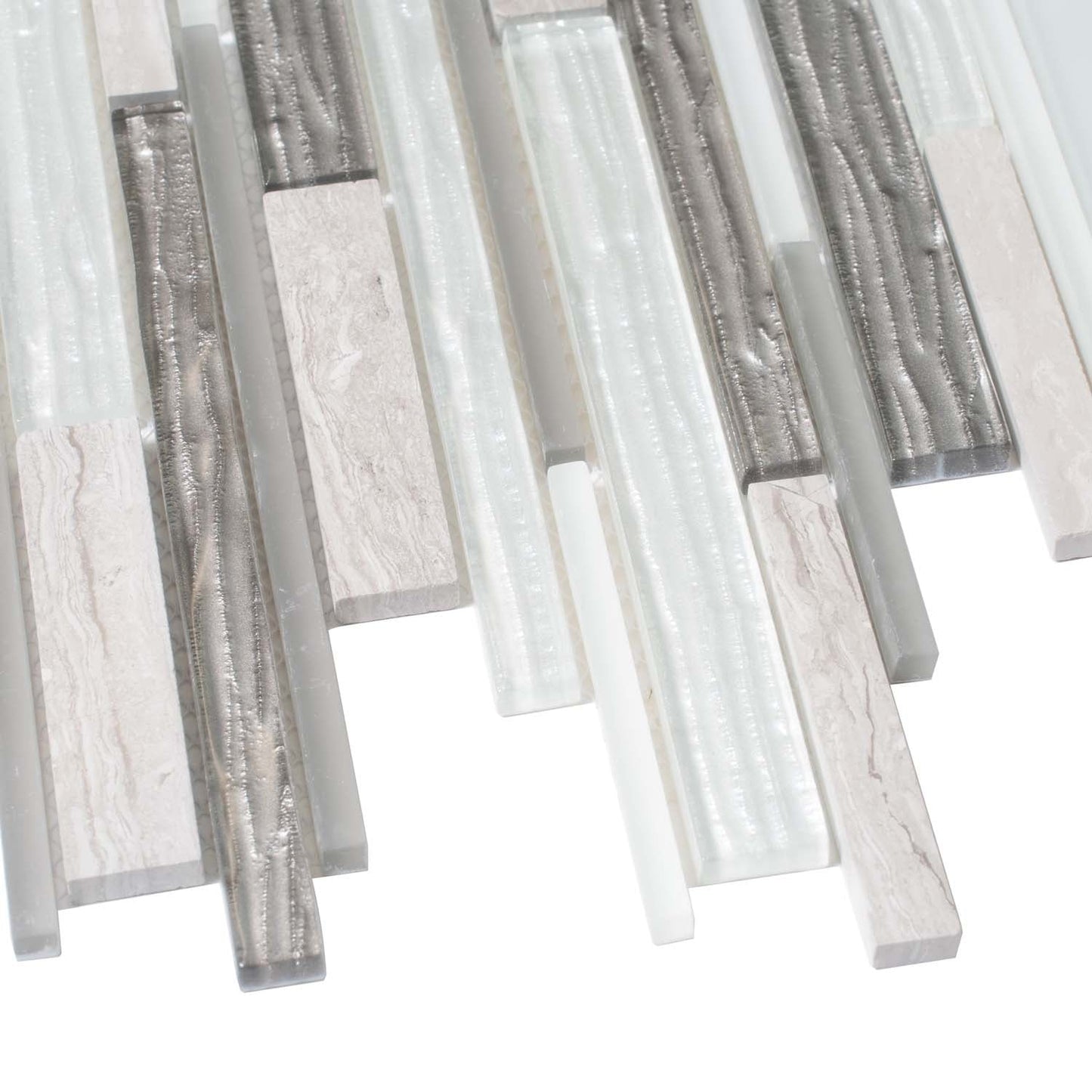 Gray White 12x12 Polished Matte Brick Glass Stone Mosaic Tile (5 pack, 4.83 sq ft/case) - Sample