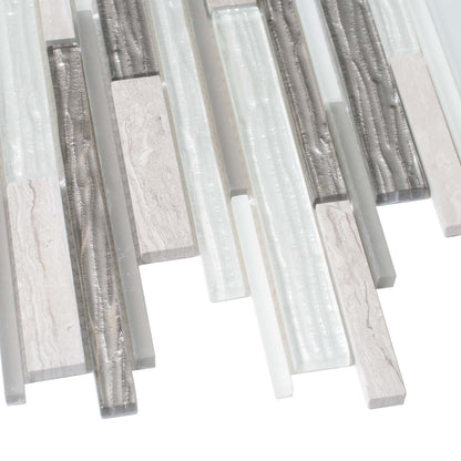 Gray White 12x12 Polished Matte Brick Glass Stone Mosaic Tile (5 pack, 4.83 sq ft/case)