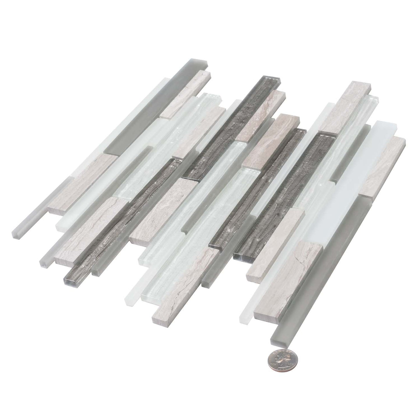 Gray White 12x12 Polished Matte Brick Glass Stone Mosaic Tile (5 pack, 4.83 sq ft/case)