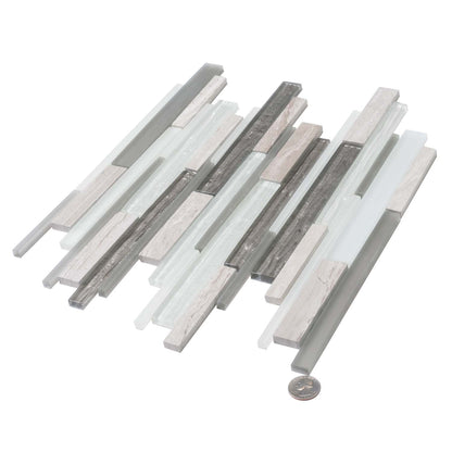 Gray White 12x12 Polished Matte Brick Glass Stone Mosaic Tile (5 pack, 4.83 sq ft/case) - Sample